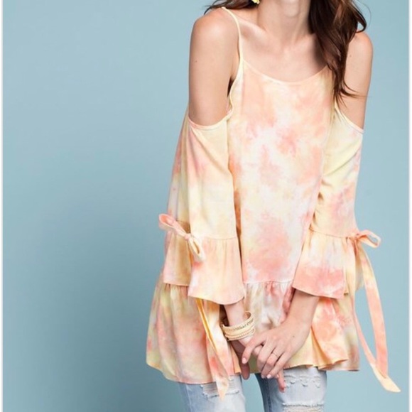 easel Tops - Tie Dye Cold Shoulder Tunic